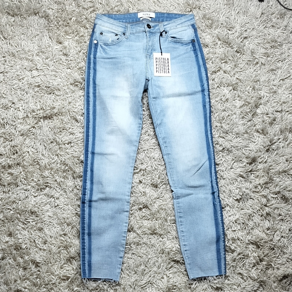 NWT PISTOLA Audrey Mid Rise Skinny Jeans Tuxedo Side Stripes 27